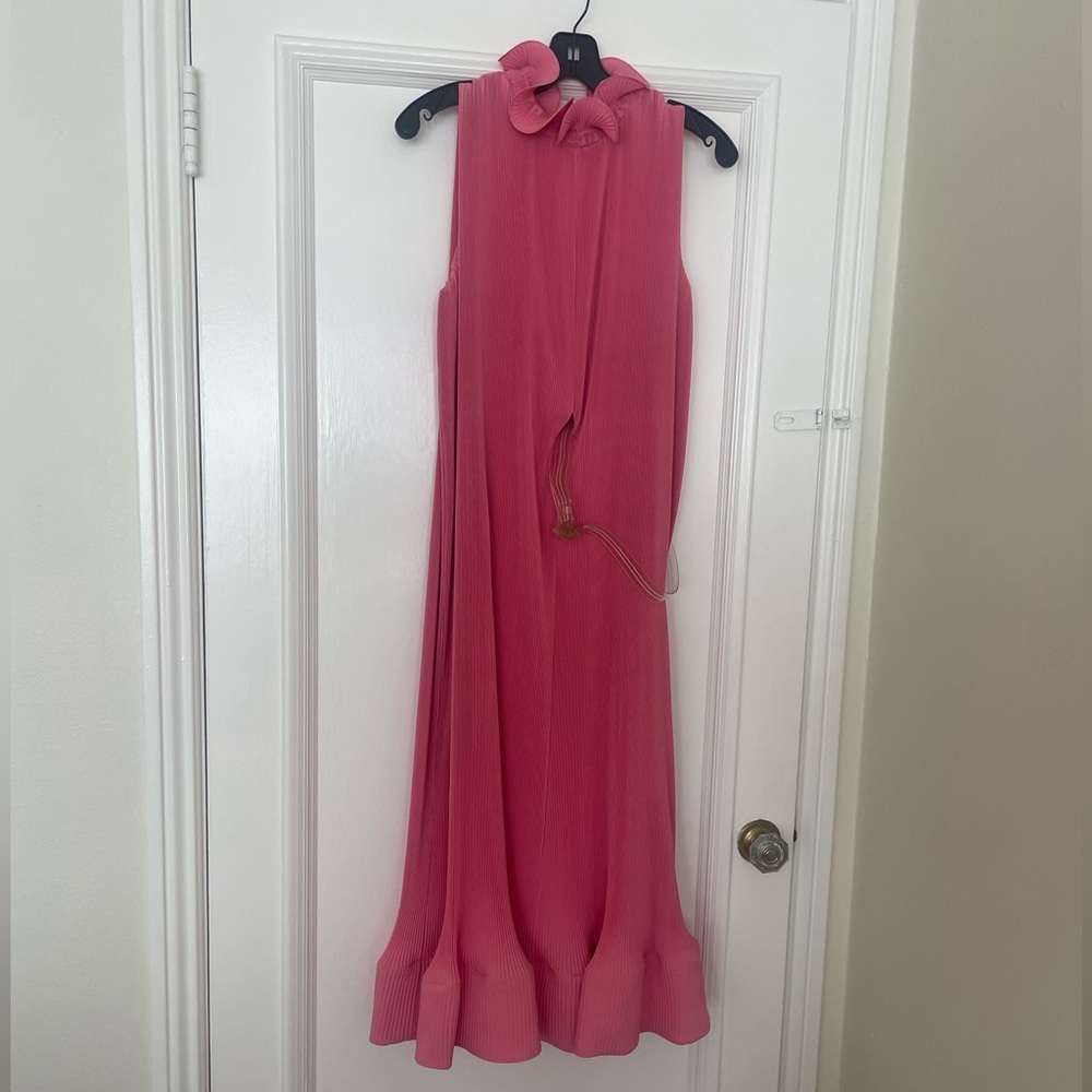 Tibi Pleated Sleeveless Midi Dress with Removable Belt